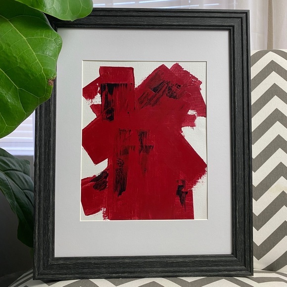 Other - Abstract Acrylic Original Painting On Canvas Paper 9X12 Wall Art Red